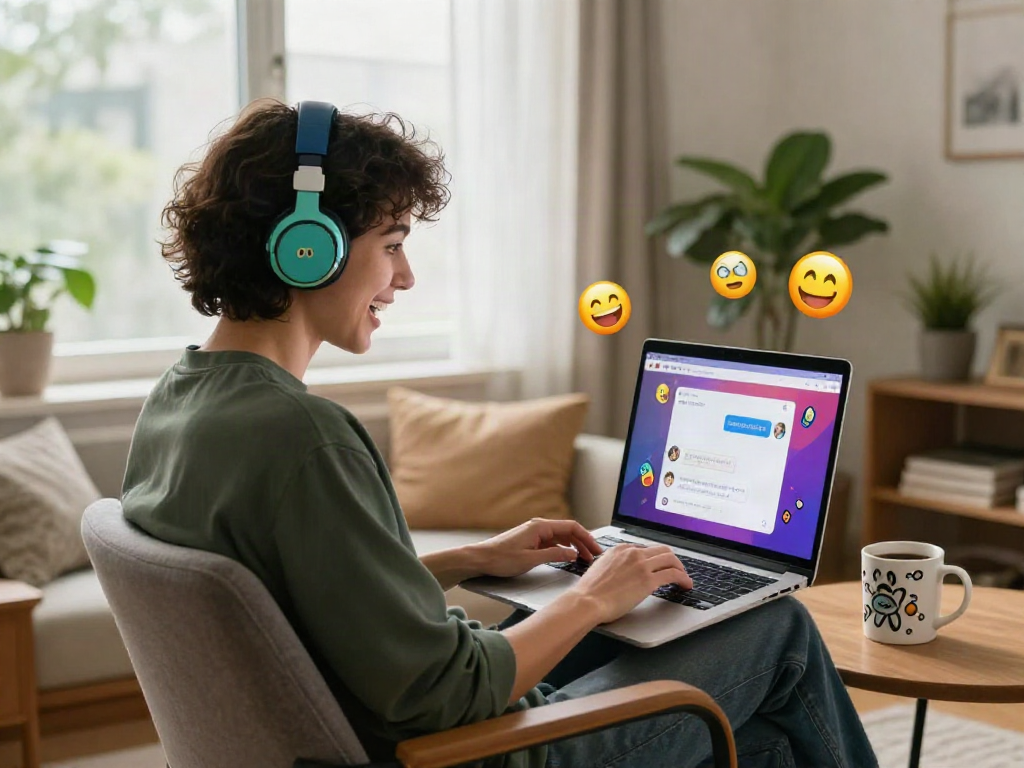 Dynamic home office scene featuring a user interacting with sex chat ai on a laptop.