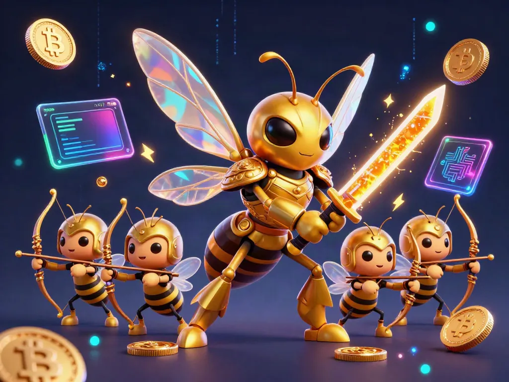 Experience the excitement of the Best non Gamstop Casino with a vibrant 3D scene featuring a samurai hornet amidst crypto elements.