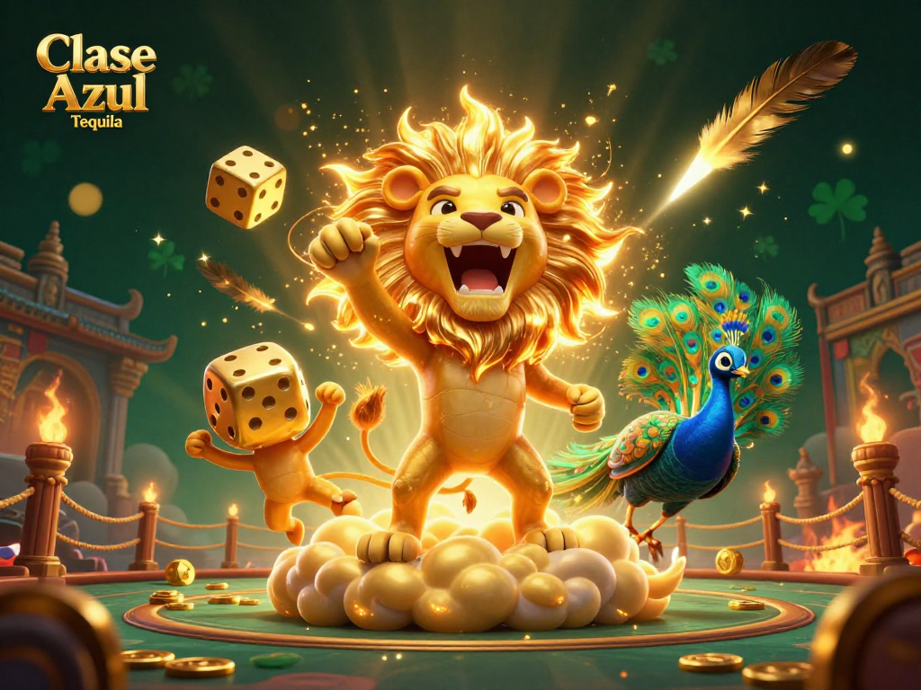 Experience the thrill of gambling with Clase Azul Tequila amidst golden coins and vibrant game elements.