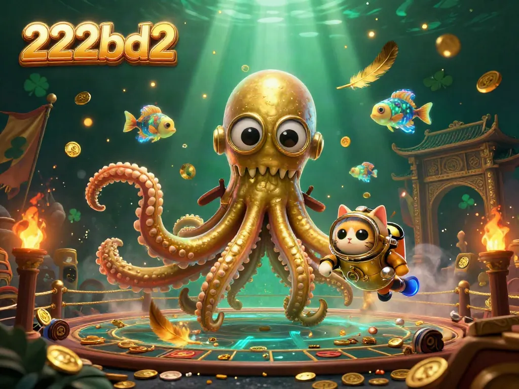 Experience exhilarating casino adventure with the vibrant 222bd2 kraken and diving cat in this animated casino scene.