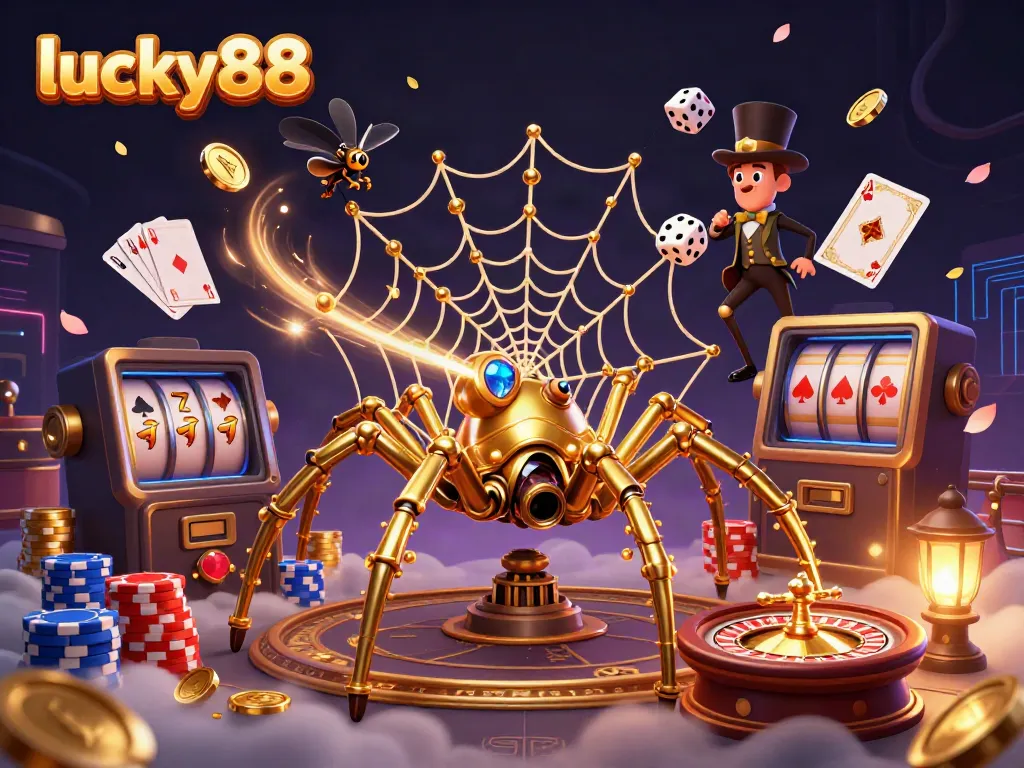 Experience lucky88's vibrant casino world with steampunk elements and lively game visuals.