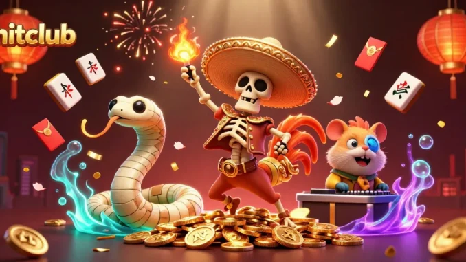 Hitclub celebrates with rich 3D characters and casino elements, showcasing vibrant gaming excitement