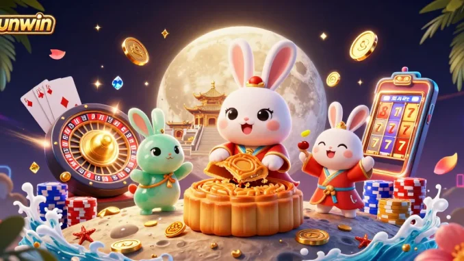 Experience the thrill of sunwin with our moon rabbit illustration revealing poker chips and golden rewards.
